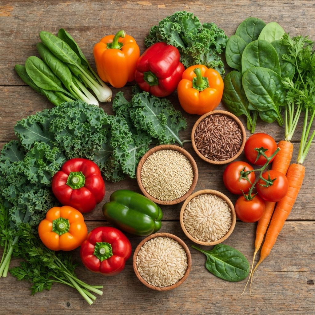 Fresh vegetables and whole grains